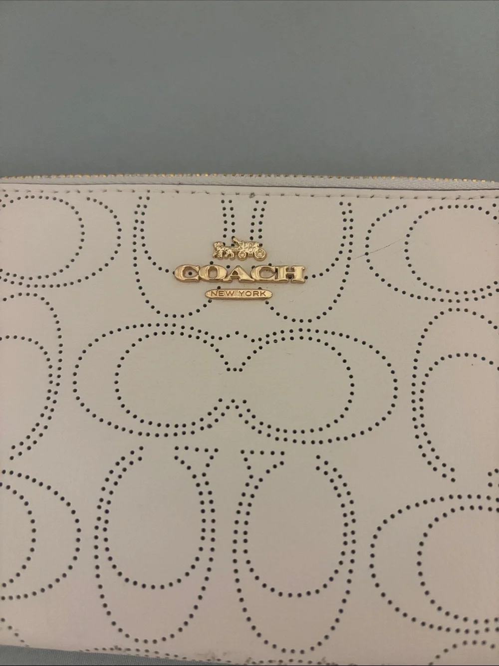 Coach Perforated Signature Leather Wristlet in Cream with Gold Hardware